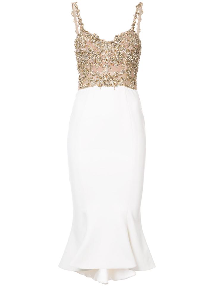 Marchesa Beaded Peplum Dress - White