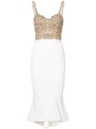 Marchesa Beaded Peplum Dress - White
