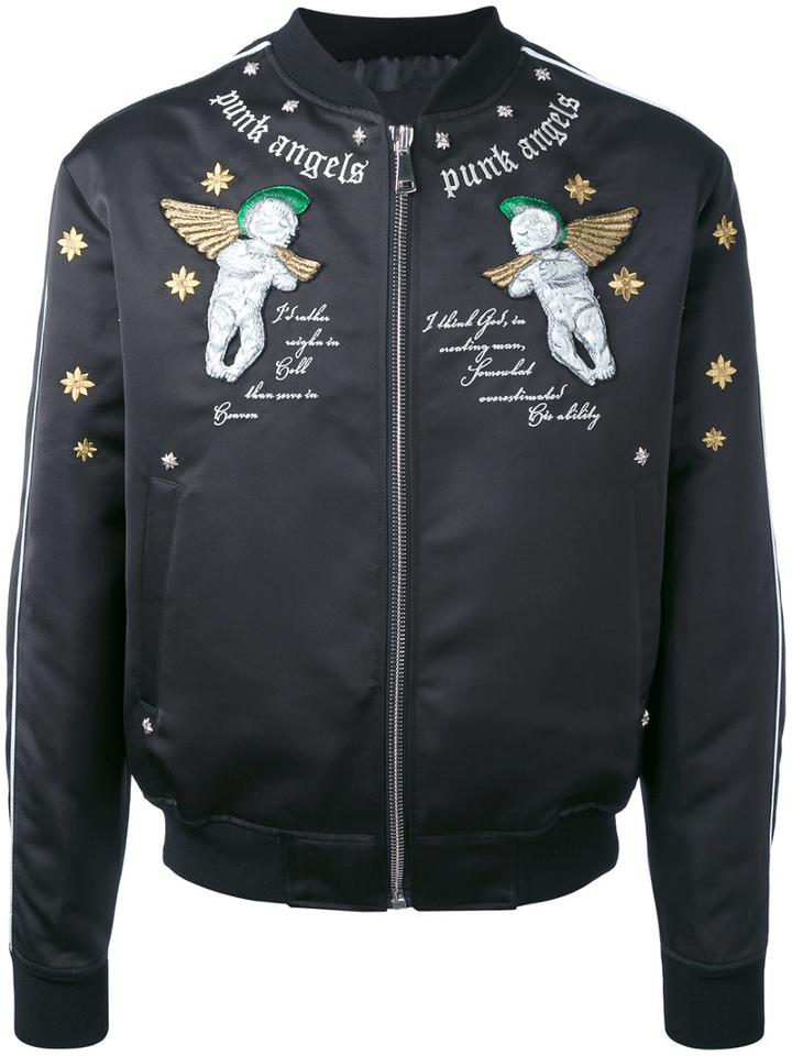 John Richmond - Punk Angels Embroidered Bomber Jacket - Men - Acrylic/polyester/wool - S, Black, Acrylic/polyester/wool