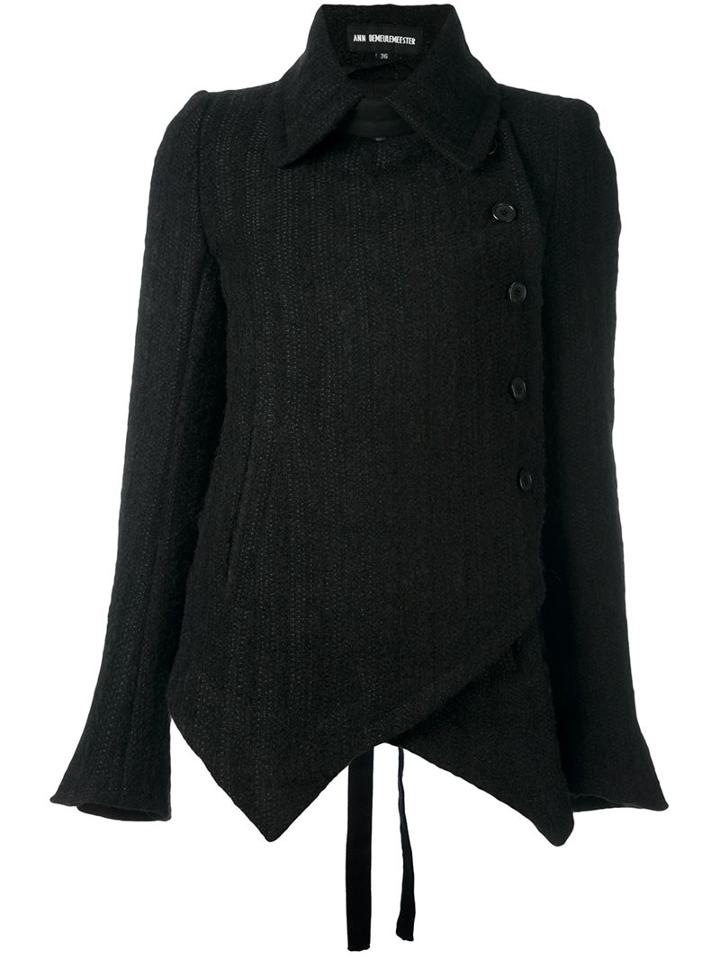 Ann Demeulemeester Dislocated Fastening Pointy Jacket, Women's, Size: 38, Black, Cotton/linen/flax/virgin Wool