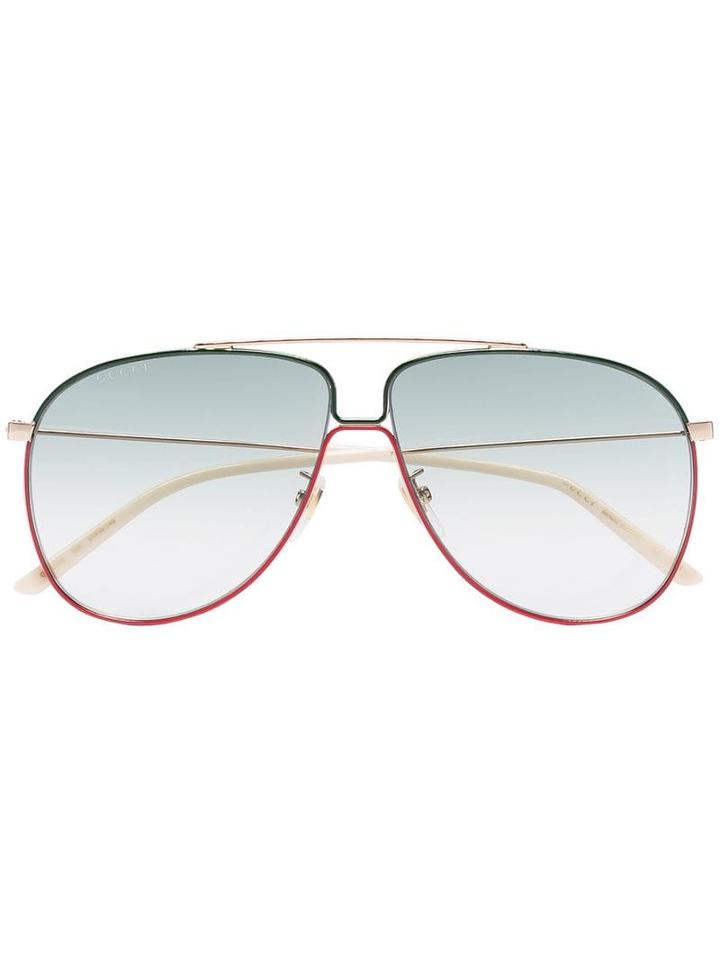 Gucci Eyewear Green And Red Gradient Lens Aviator Sunglasses