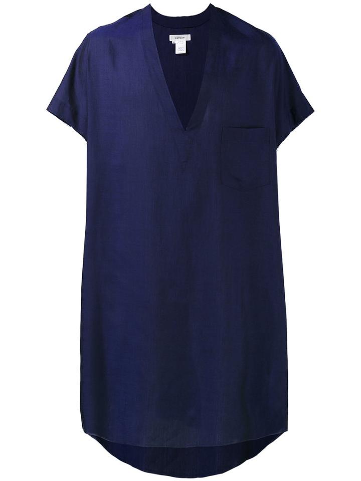 Sulvam V-neck Open Side Shirt, Men's, Size: Large, Blue, Tencel