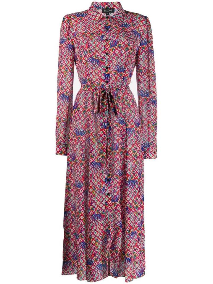 Saloni Printed Shirt Dress - Pink