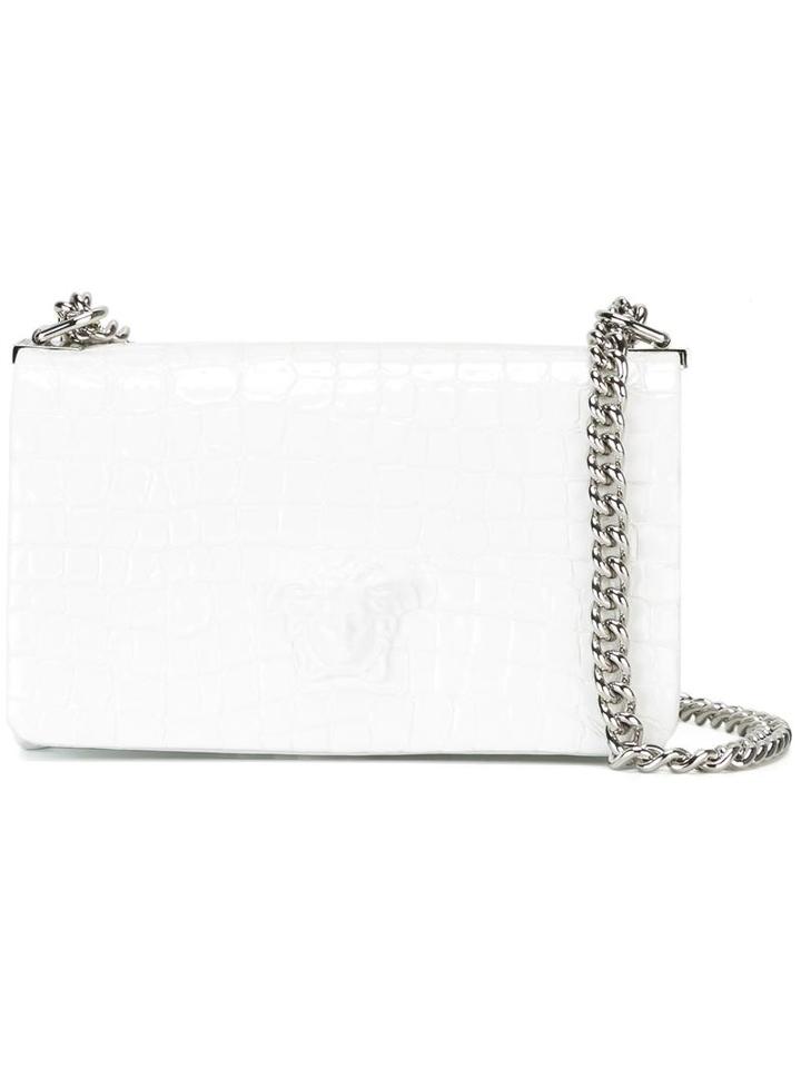 Versace Medusa Embossed Shoulder Bag, Women's, White, Leather/polyester