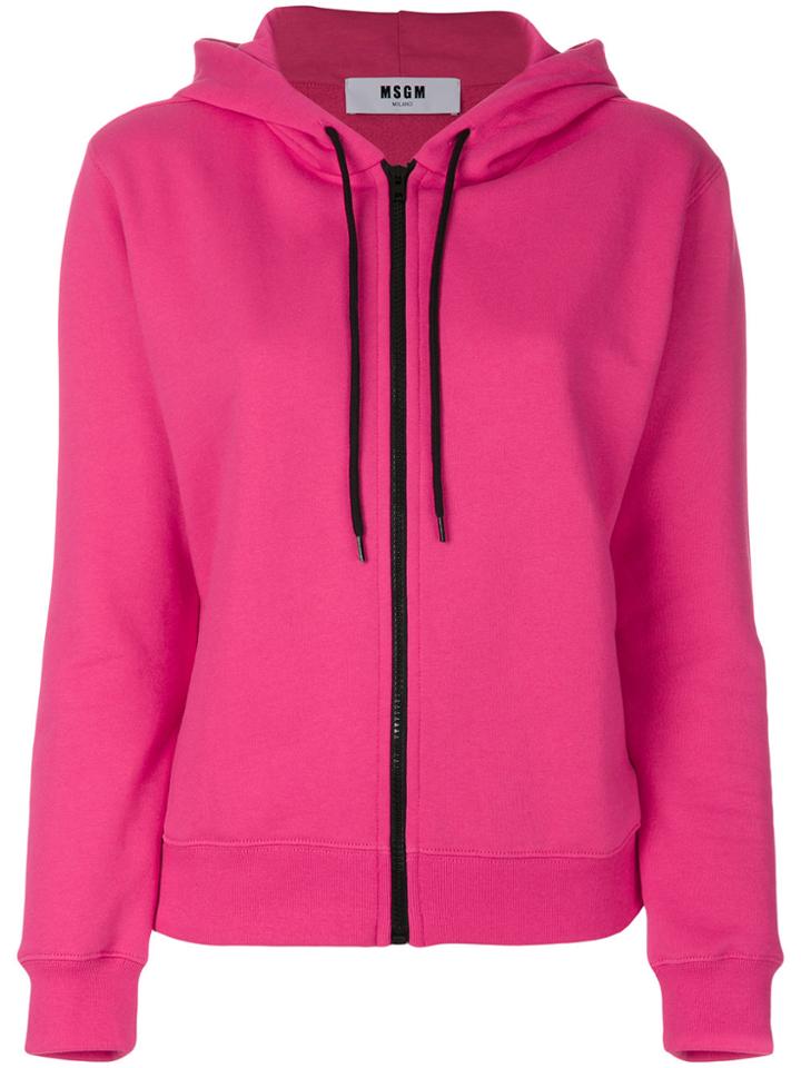 Msgm Embroidered Logo Zip Hoodie - Pink & Purple