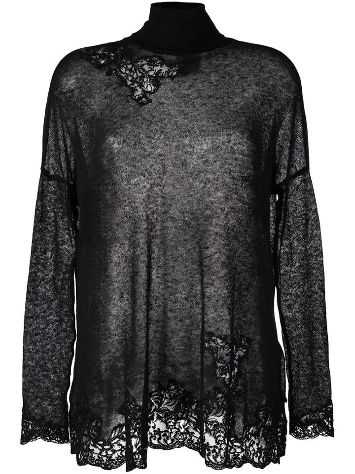 Ermanno Scervino Transparent Lace Detail Jumper, Women's, Size: 40, Black, Cotton/polyamide/polyester/alpaca