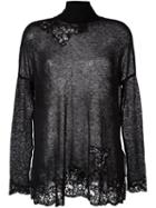 Ermanno Scervino Transparent Lace Detail Jumper, Women's, Size: 40, Black, Cotton/polyamide/polyester/alpaca