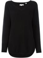 Chinti And Parker Shirt Hem V-neck Sweater, Women's, Size: Medium, Black, Cashmere