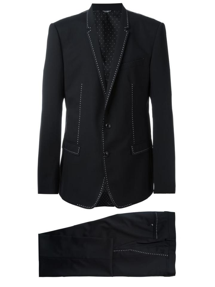 Dolce & Gabbana Stitch Trim Dinner Suit, Men's, Size: 52, Black, Spandex/elastane/acetate/cupro/virgin Wool
