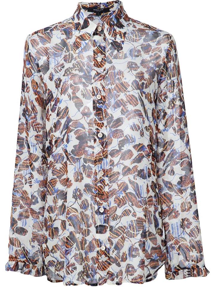 Derek Lam Leaves Print Sheer Shirt, Women's, Size: 40, White, Silk