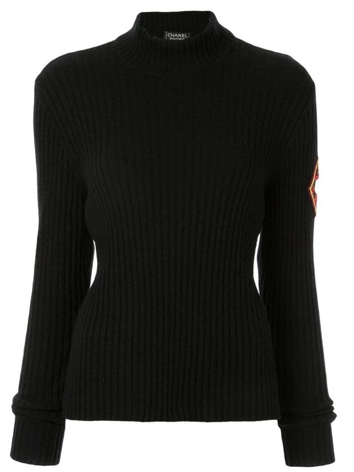 Chanel Pre-owned Ribbed Mock Neck Jumper - Black