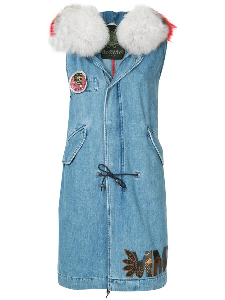 Mr & Mrs Italy Long Denim Gilet - Blue