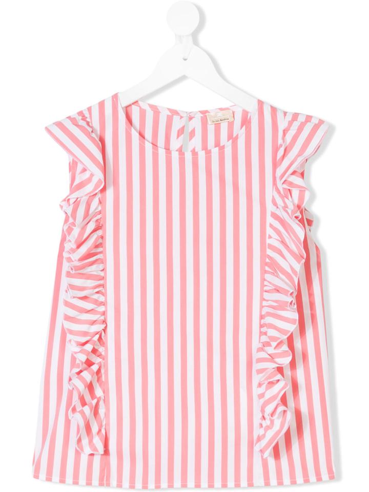 Elisabetta Franchi La Mia Bambina Ruffle Trim Striped Top - White