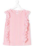 Elisabetta Franchi La Mia Bambina Ruffle Trim Striped Top - White