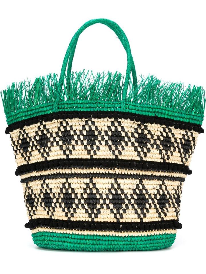 Sensi Studio Geometric Pattern Fringed Tote, Women's, Black, Linen/flax