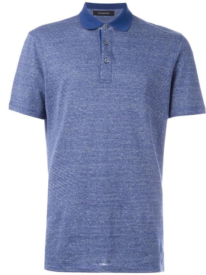 Ermenegildo Zegna Classic Polo Shirt, Men's, Size: 54, Blue, Cotton/linen/flax