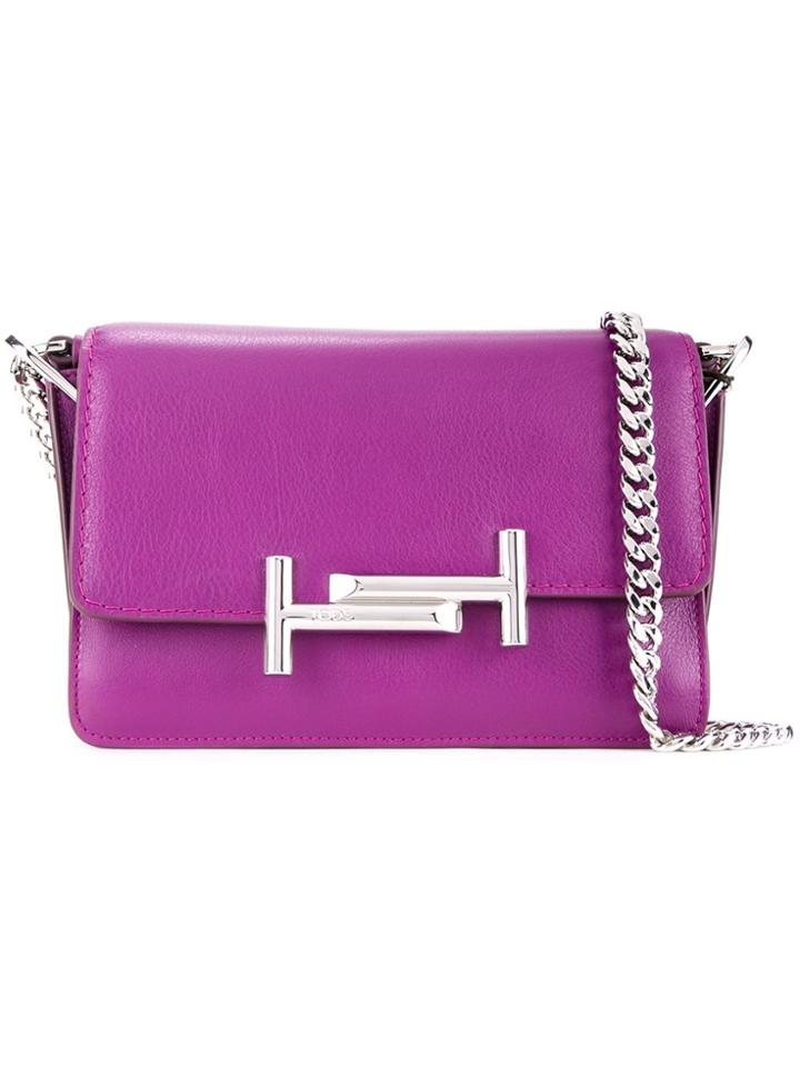 Tod's Logo Plaque Shoulder Bag - Pink & Purple