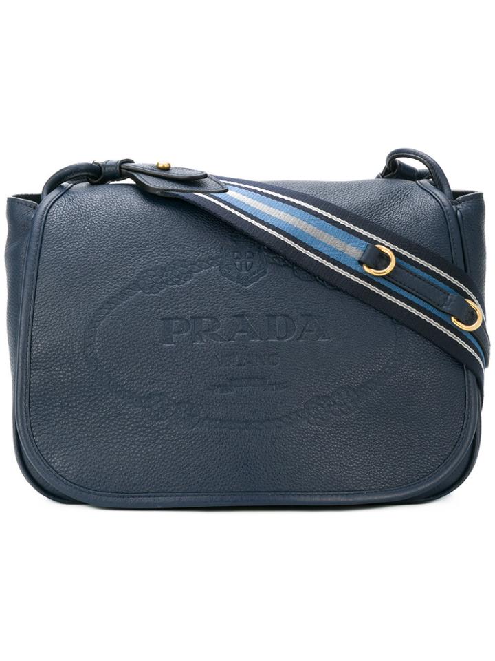 Prada Logo Embossed Shoulder Bag - Blue