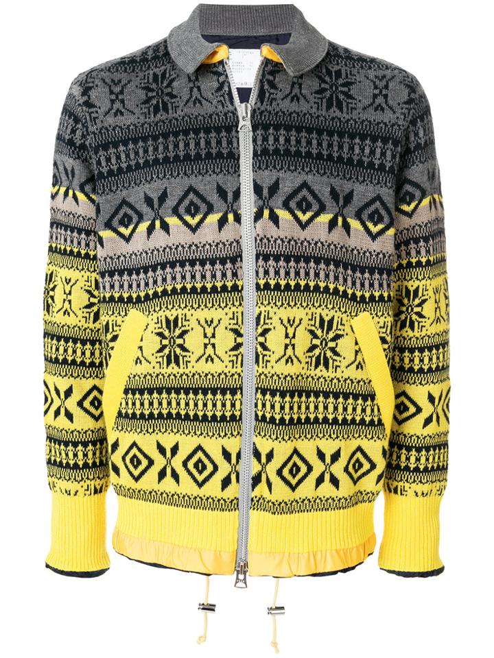 Sacai Fairisle Zipped Jacket - Grey
