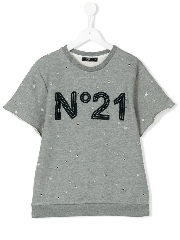 No21 Kids - Destroyed T-shirt - Kids - Cotton/spandex/elastane - 14 Yrs, Boy's, Grey