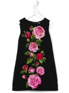 Dolce & Gabbana Kids Rose Print Dress, Girl's, Size: 6 Yrs, Black