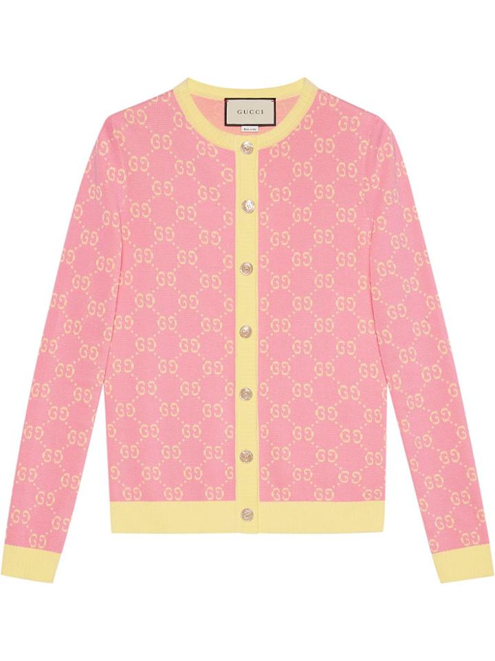 Gucci Gg Jacquard Wool Cardigan - Pink & Purple