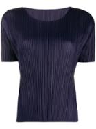 Pleats Please By Issey Miyake Pleated Short-sleeve Blouse - Blue