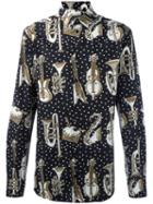 Dolce & Gabbana Musical Instrument Print Shirt, Men's, Size: 42, Black, Cotton