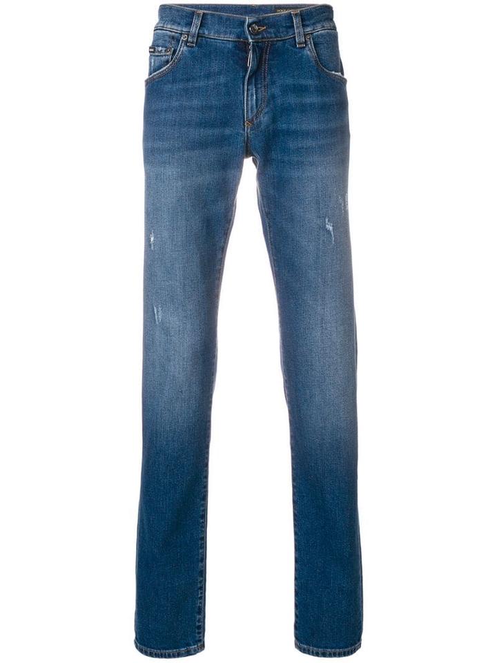 Dolce & Gabbana Embroidered Logo Slim Jeans - Blue