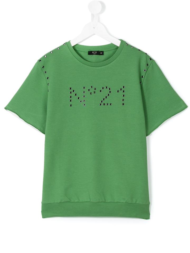 No21 Kids - Studded Logo T-shirt - Kids - Cotton/spandex/elastane - 14 Yrs, Green