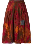 Krizia Vintage Foliage Print Midi Skirt - Red