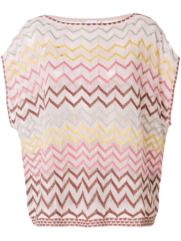 M Missoni Oversized Zig-zag Knitted T-shirt - Pink & Purple