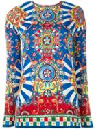Dolce & Gabbana Carretto Siciliano Print Top, Women's, Size: 40, Silk/spandex/elastane