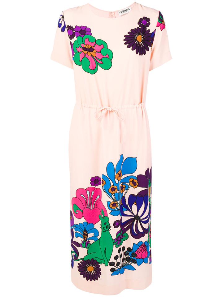 Essentiel Antwerp Run Gathered Waist Floral Dress - Pink & Purple