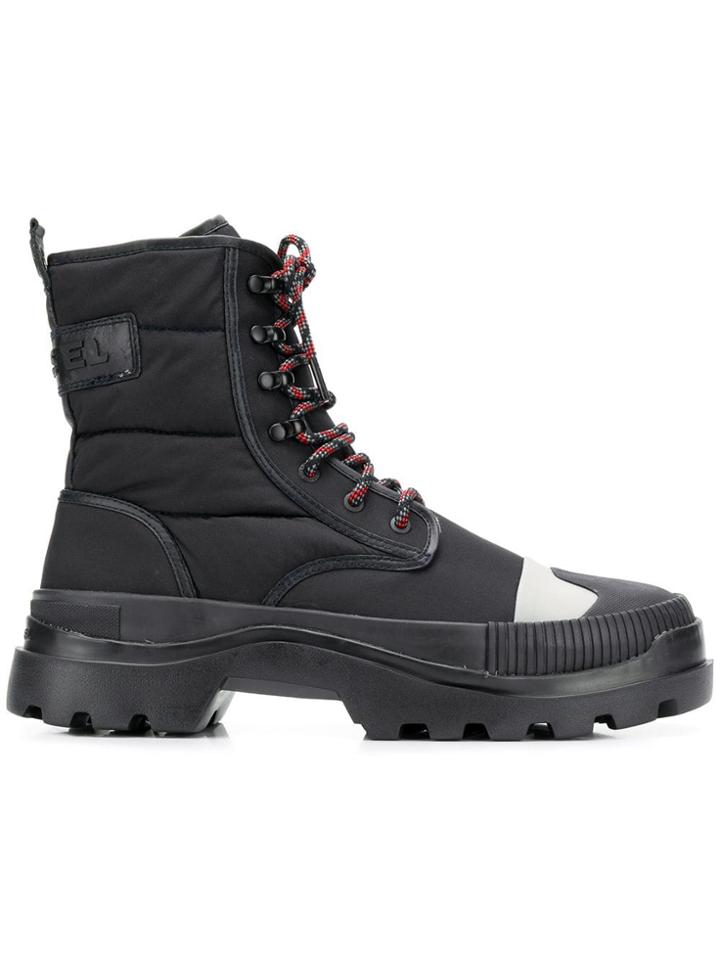 Diesel Hybrid Lace-up Boots With Lug Sole - Black