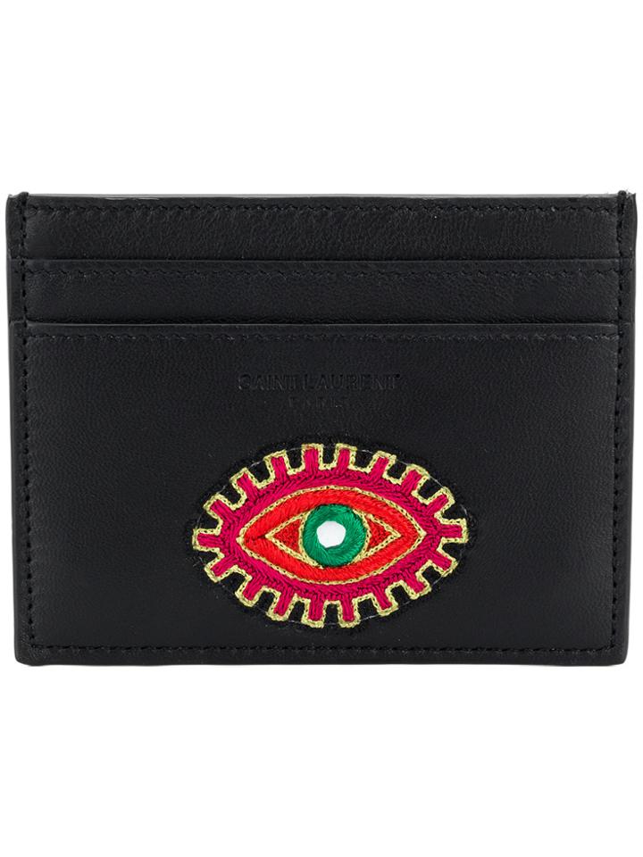 Saint Laurent Eye Embroidered Card Case - Black