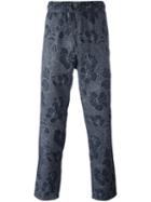 Ymc Floral Print Trousers, Men's, Size: Medium, Blue, Cotton/polyamide/polyester/wool
