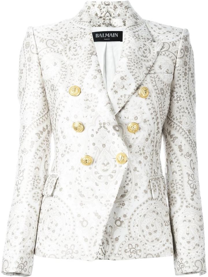 Balmain Double Breasted Blazer, Women's, Size: 42, Nude/neutrals, Cotton/polyester/viscose
