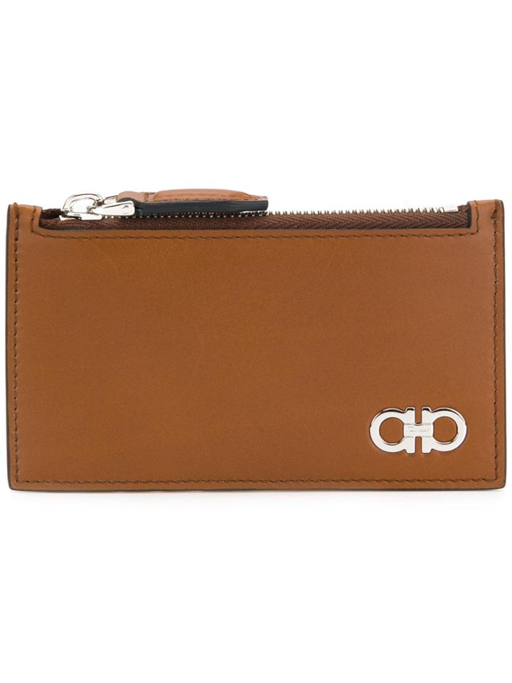 Salvatore Ferragamo Double Gancio Zip Card Case - Brown