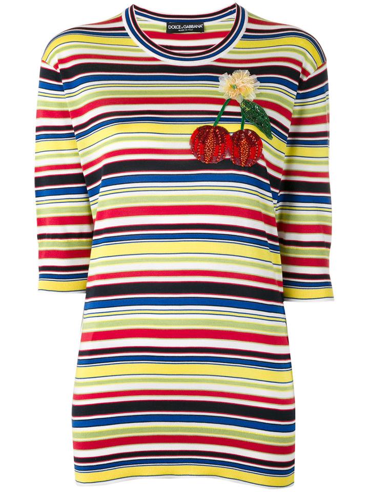 Dolce & Gabbana Cherry (red) Patch Striped Top, Women's, Size: 38, Silk