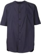Ziggy Chen Collarless Shortsleeved Shirt, Men's, Size: 46, Blue, Silk/cotton