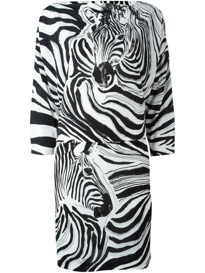 Roberto Cavalli Zebra Print Dress, Women's, Size: 38, White, Viscose