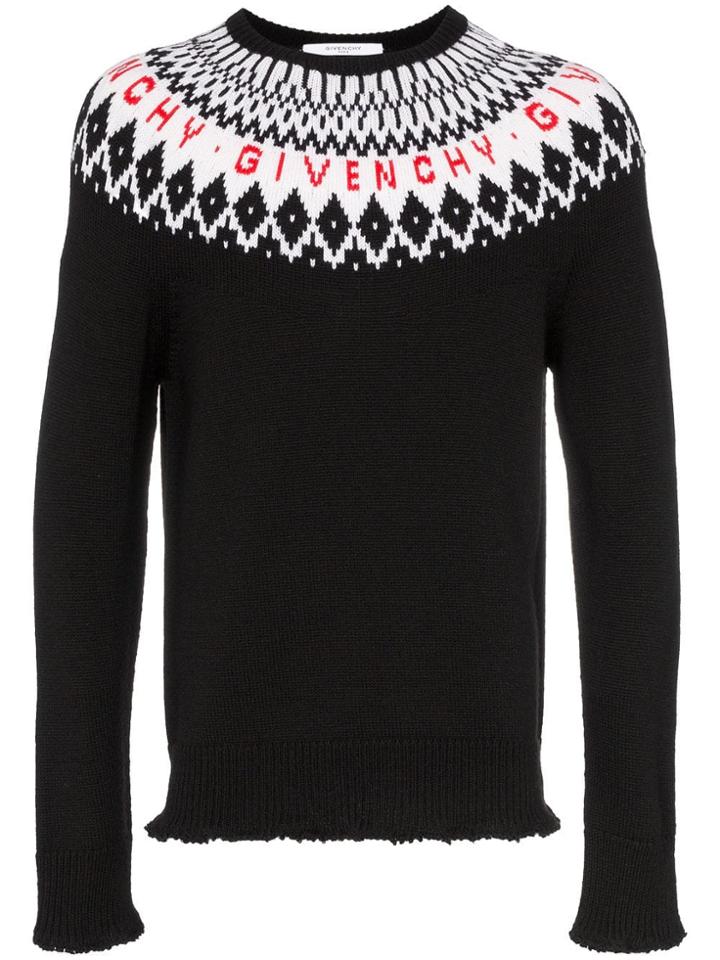 Givenchy Wool Fairisle Logo Detail Sweater - Black
