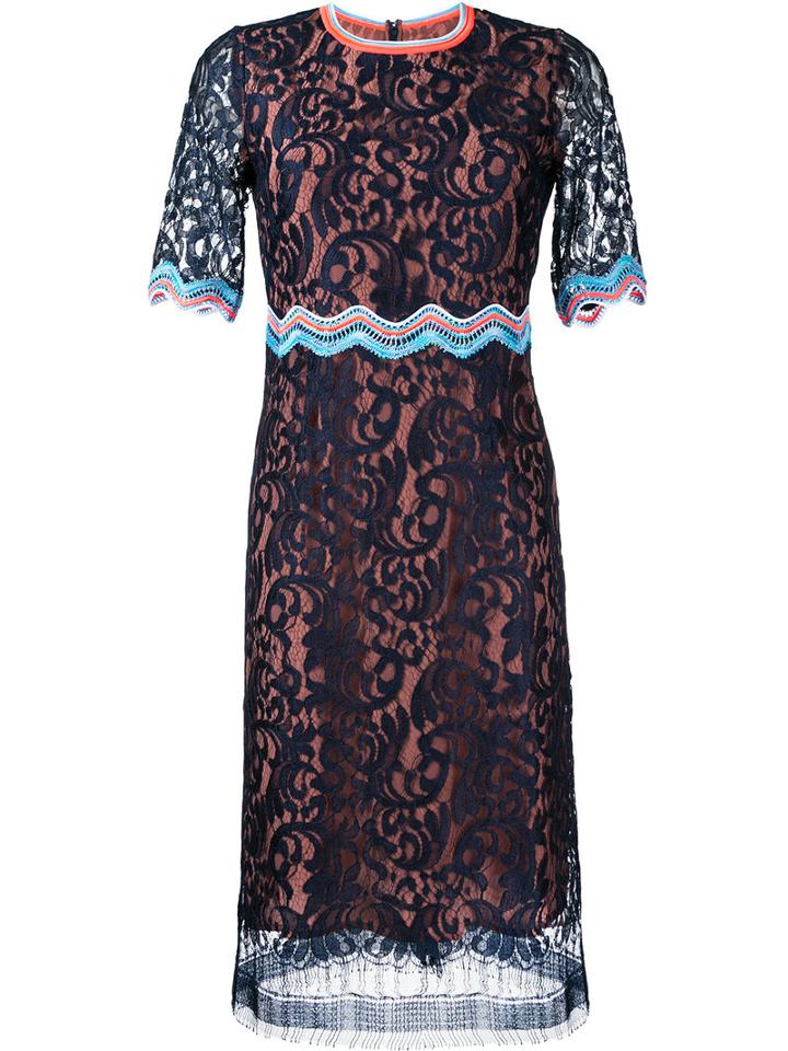 Peter Pilotto - Ric-rac Trim Lace Dress - Women - Polyamide/viscose - 6, Blue, Polyamide/viscose