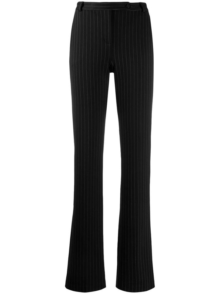 Styland Pinstripe Slim Flared Trousers - Black