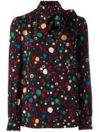 Saint Laurent Abstract Print Pussybow Blouse - Black