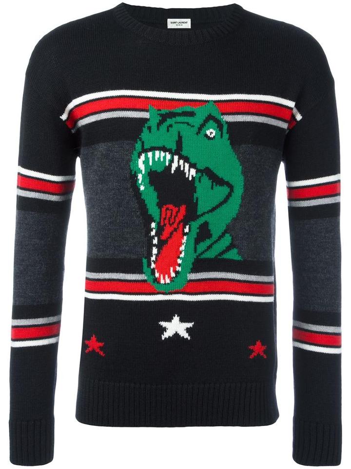 Saint Laurent T-rex Patterned Knit Jumper, Men's, Size: Xl, Black, Wool