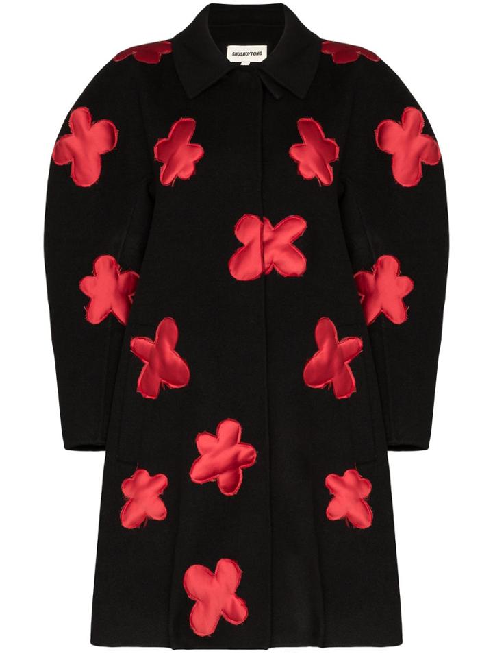Shushu/tong Floral Embellished Wool Coat - Black