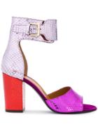 Via Roma 15 Snake Skin Effect Chunky Heel Sandals - Pink & Purple