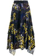 Sacai Flared Floral Midi Skirt - Blue